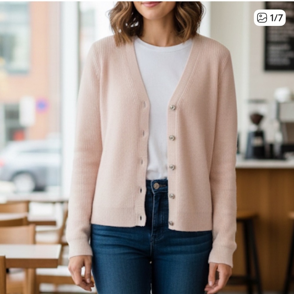 CAbi Eliza #3357 Cardigan Women's Pink V-Neck Cardigan Sweater small